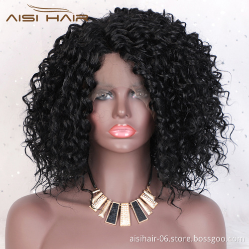 Aisi Hair Hign Quality Short Bob Kinky Curly Natural Black Wig Afro Deep Curly Synthetic Hair Lace Frontal Wigs For Black Women